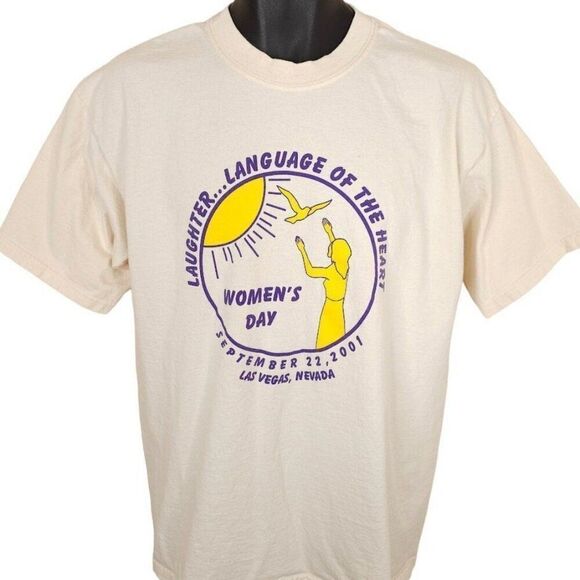 Vintage Womens Day T Shirt Mens Size Large Cream Y2K 2001 Language Of The Heart - Picture 1 of 5